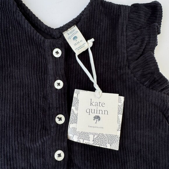 Kate Quinn Corduroy Ruffle Bubble Romper | Button Front & Snaps | Blac | 18–24M - Picture 2 of 7